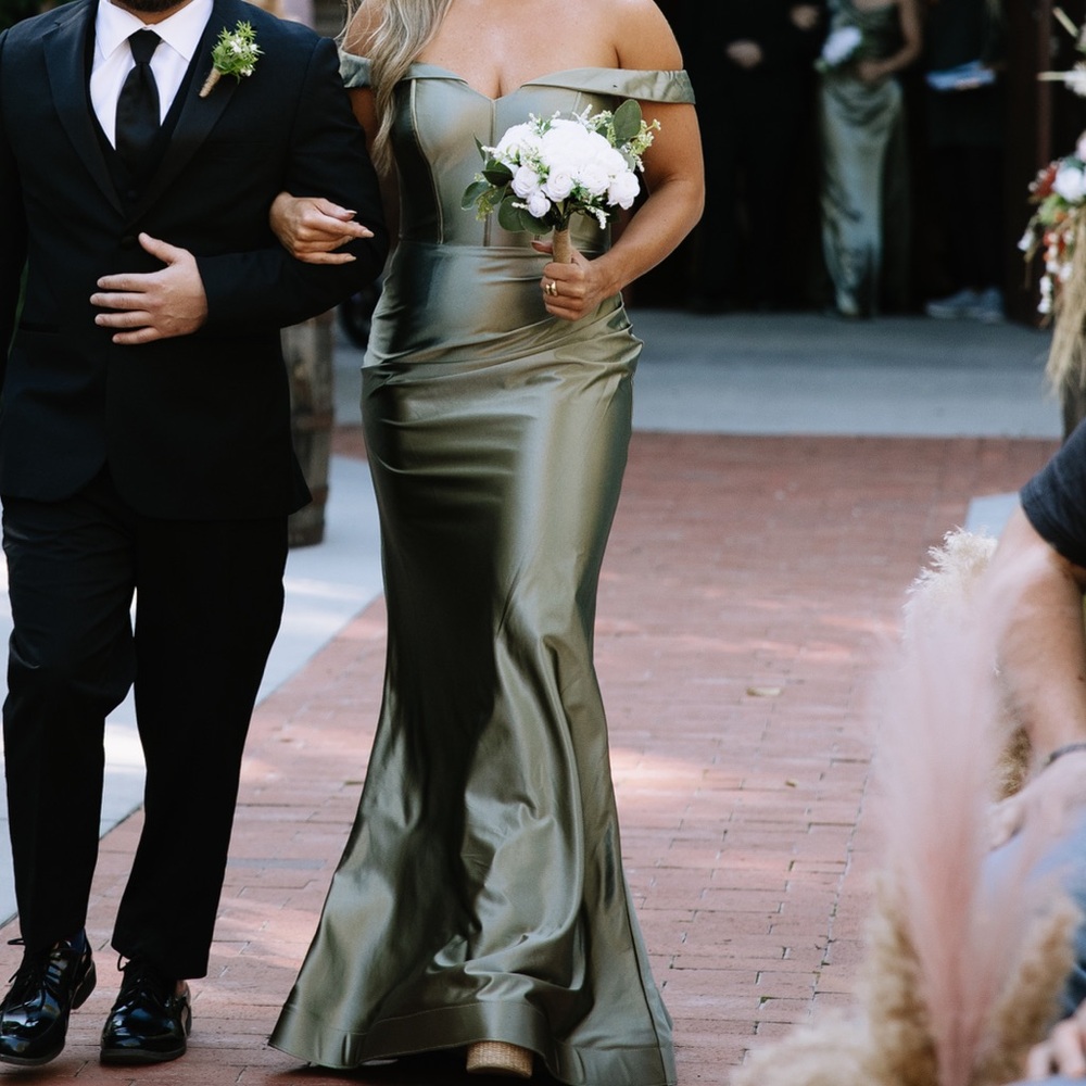 Lina Signature Satin Dress in Sage